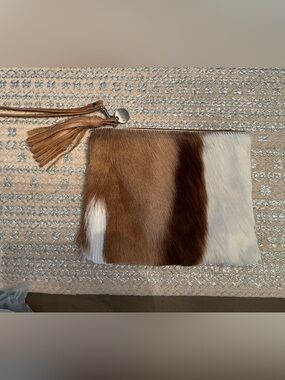 VASH Brand Brown and White Cowhide Wristlet Clutch